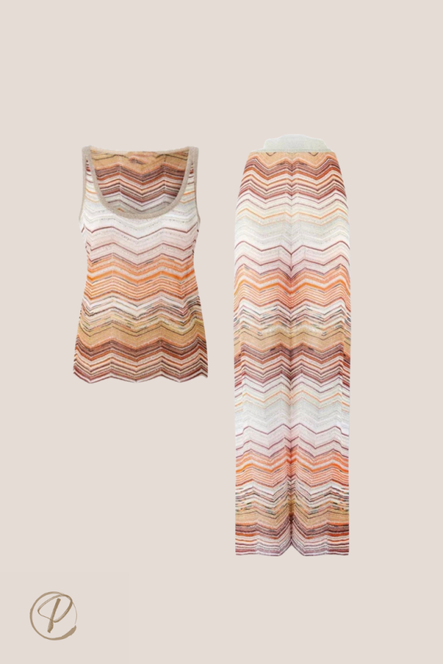 Çizgili Premium Top ve Triko Pantolon Takım